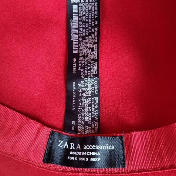 Zara Womens 100% Wool Wide Brim Hat Red Floppy Summer Sun Classic Fall Slouchy - Picture 5 of 6